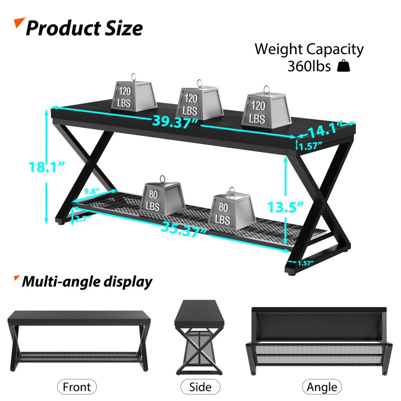 LVB Black Entryway Bench with Storage, Indoor Shoe Bench with Seating for Hallway, Accent Storage Bench for Living Room Bedroom, Simple Small Shoe Rack Benchs for Foyer Entrance, Black Oak, 39 inch - Image 2