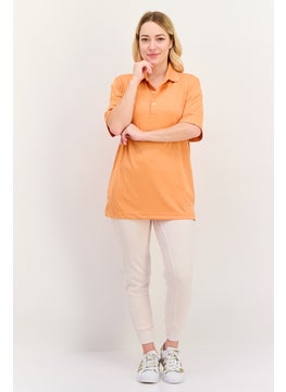Greg Norman Women Sportswear Fit Stripe Short Sleeves Outdoor Polo, Orange  - Image 4