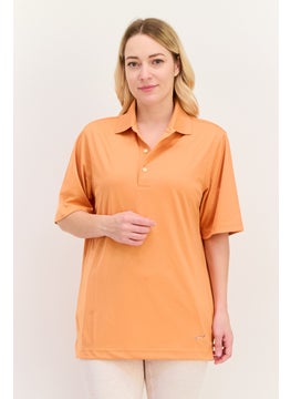 Greg Norman Women Sportswear Fit Stripe Short Sleeves Outdoor Polo, Orange  - Image 1