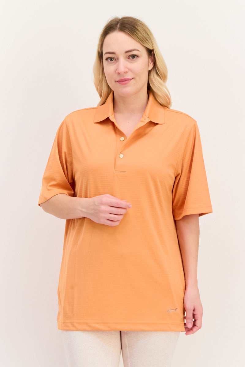 Greg Norman ملابس رياضية نسائية بأكمام قصيرة مخططة، خارجية، برتقالي - Image 1