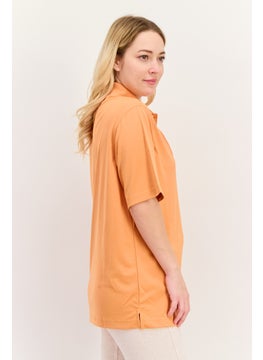 Greg Norman Women Sportswear Fit Stripe Short Sleeves Outdoor Polo, Orange  - Image 2