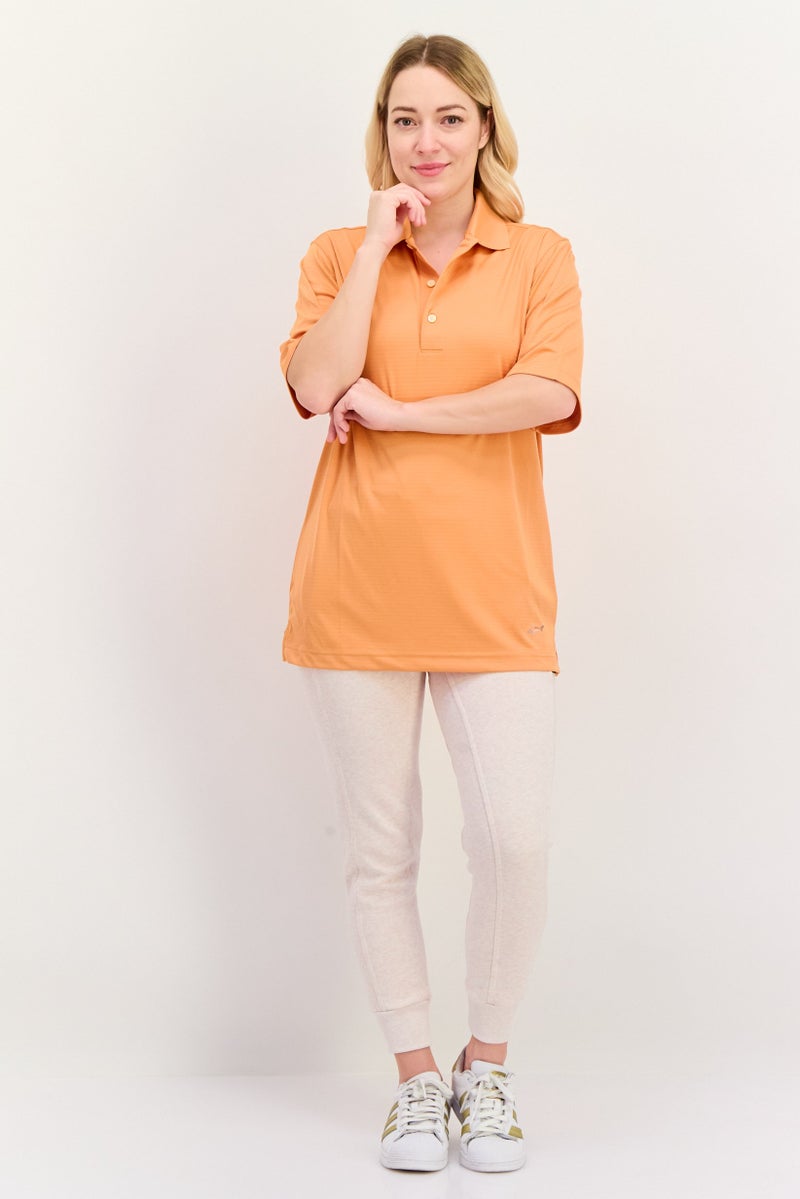 Greg Norman ملابس رياضية نسائية بأكمام قصيرة مخططة، خارجية، برتقالي - Image 4