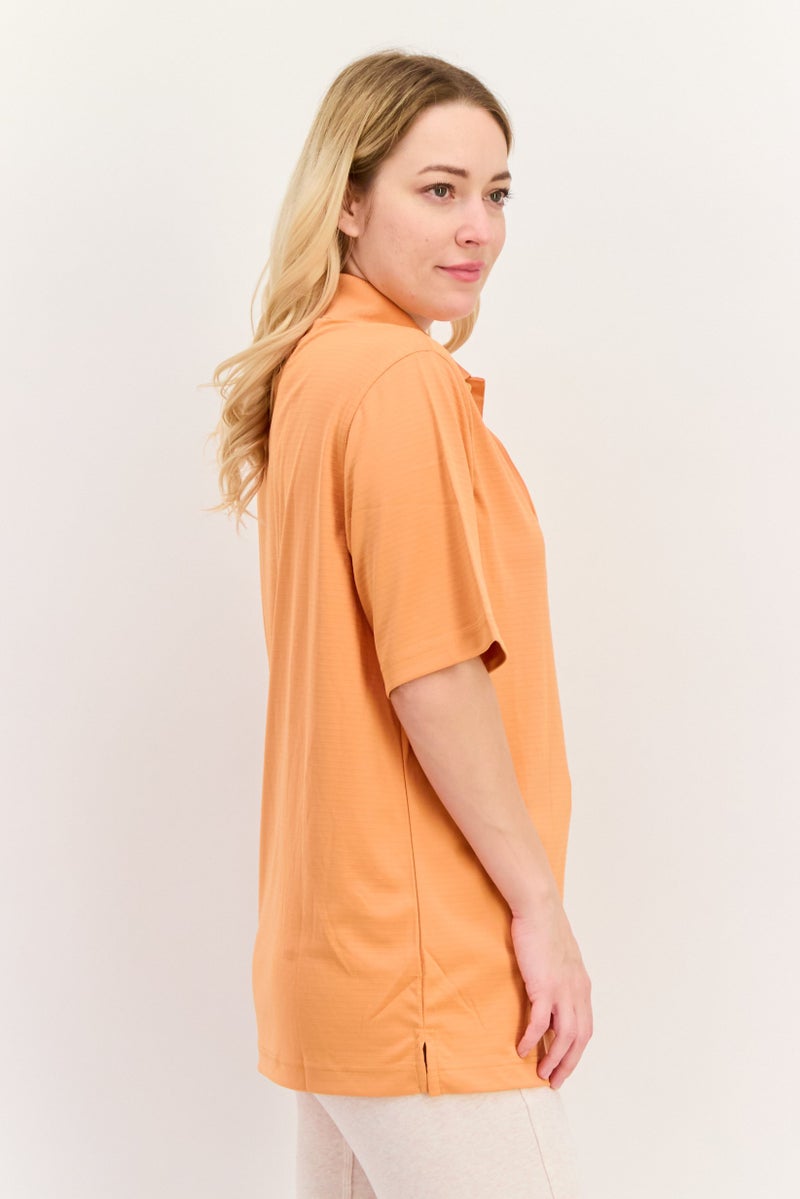 Greg Norman ملابس رياضية نسائية بأكمام قصيرة مخططة، خارجية، برتقالي - Image 2