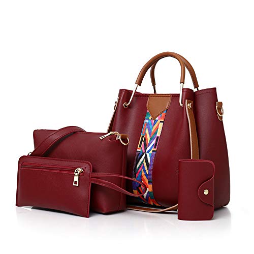 AlwaySky Women Handbag Set 4 in 1 Soft PU Leather Top Handle Bag, Tote Bag, Shoulder Bags Crossbody Bag Wallet Purse Set (Wine) - Image 5