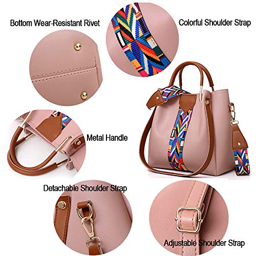 AlwaySky Women Handbag Set 4 in 1 Soft PU Leather Top Handle Bag, Tote Bag, Shoulder Bags Crossbody Bag Wallet Purse Set (Wine) - Image 4