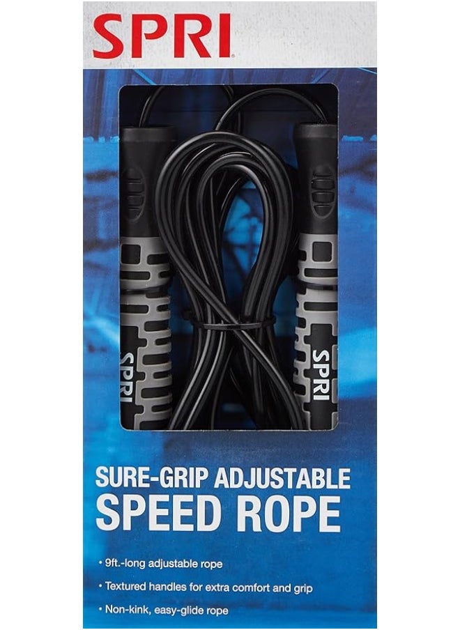 SPRI Sure‑Grip Adjustable Speed Rope – 9 ft Kink‑Free Jump Rope with Sure‑Grip Foam Handles