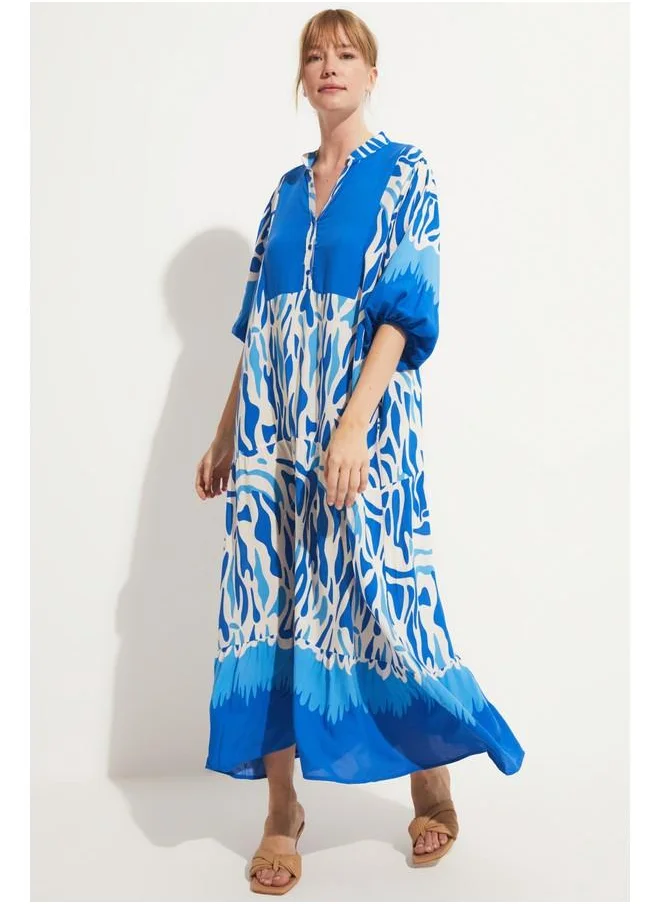 جون June Women's Patterned Relaxed Fit V-Neck Maxi Dress