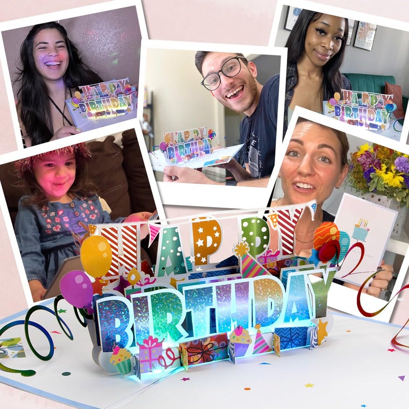 100 GREETINGS 3D Pop Up Birthday Card - Plays 'Happy' with Lights & Music, Unique BDay Singalong for Women, Men, Mom, Grandma & Grandpa - Image 5