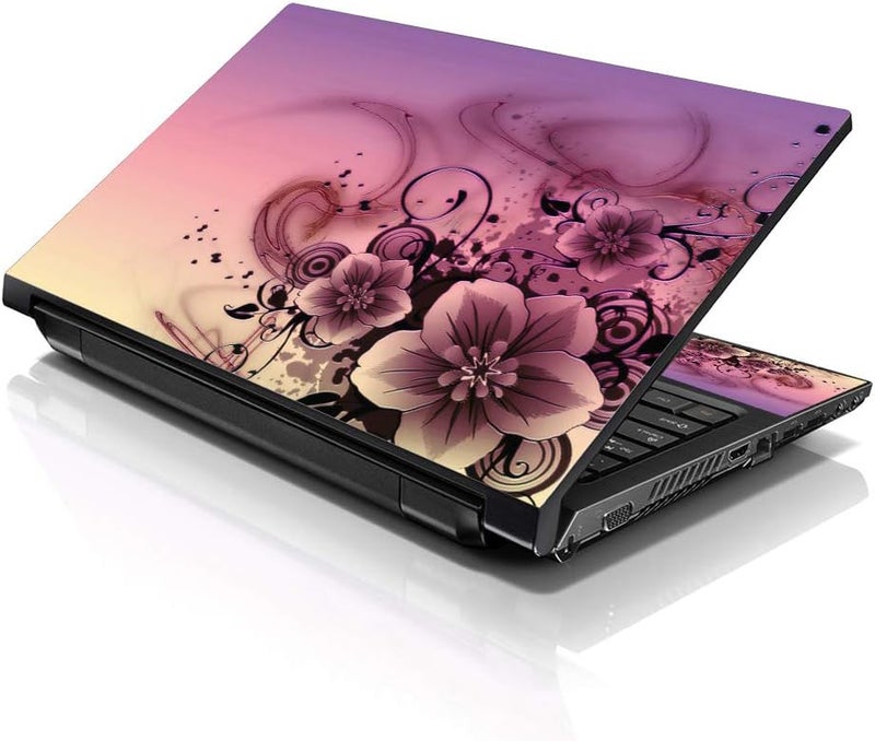 Lss 17 17.3 Inches Laptop Notebook Skin Sticker with 2 Wrist Pads - Reusable Cover Protector Vinyl Sticker Cover Decal Fits 17" - 19" HP Asus Acer Samsung - Pink Flower Pattern - Image 1