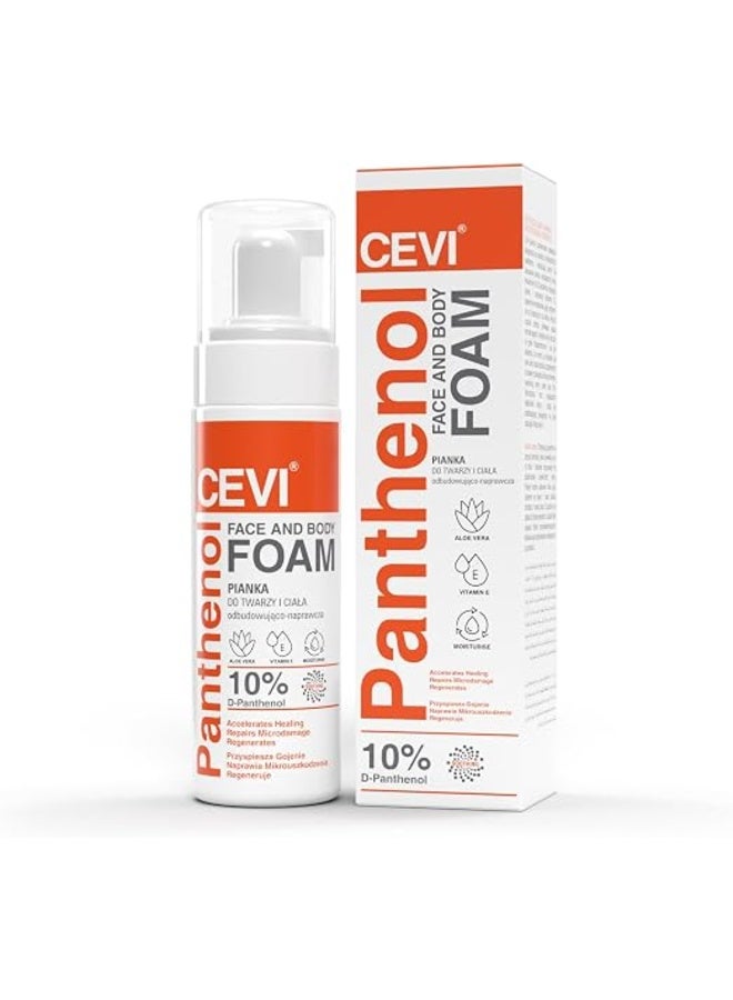 CEVI Panthenol 10% Face & Body Foam with Aloe Vera & Vitamin E, Repairing Moisturizer, 150 ml