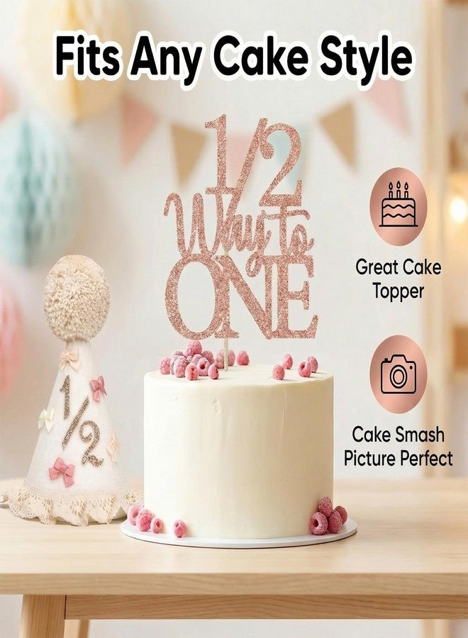UreverFins Boho 1/2 Birthday Girl Hat & “1/2 Way to One” Cake Topper Set, Bow Half Baby Crown 6-Month Birthday Party Supplies, Half Birthday Decorations for Girl Outfit, Cake Smash Photo Props & Gifts - Image 3