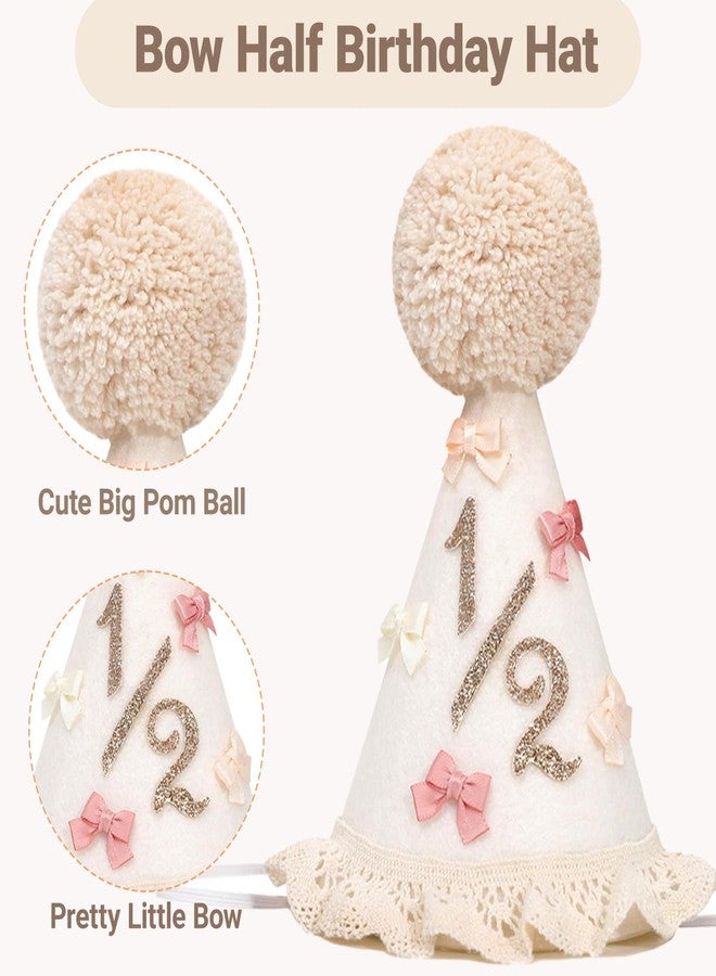UreverFins Boho 1/2 Birthday Girl Hat & “1/2 Way to One” Cake Topper Set, Bow Half Baby Crown 6-Month Birthday Party Supplies, Half Birthday Decorations for Girl Outfit, Cake Smash Photo Props & Gifts - Image 5