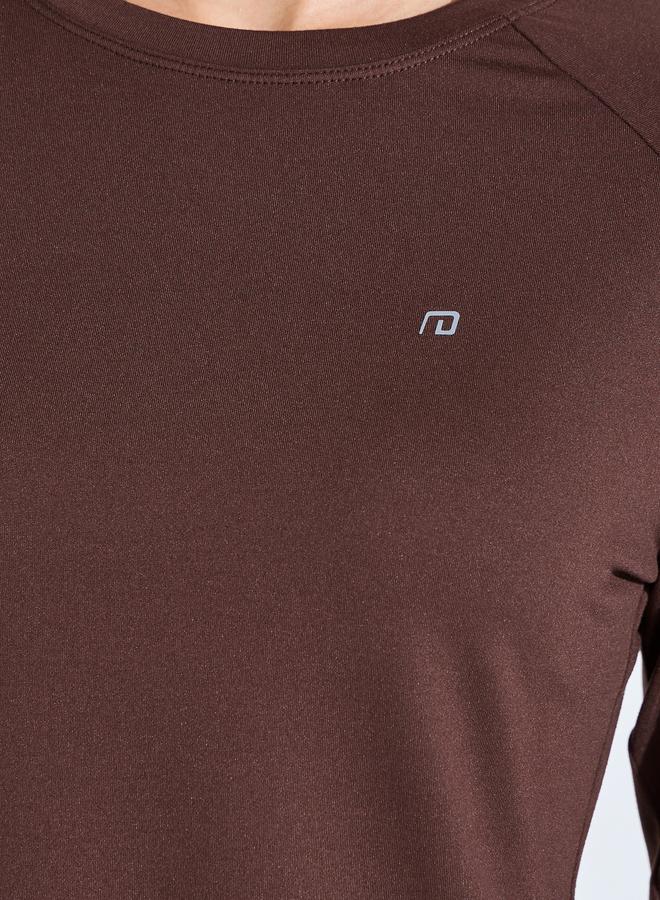 Styli Active Brown Solid Long Sleeve Activewear Top - Image 3