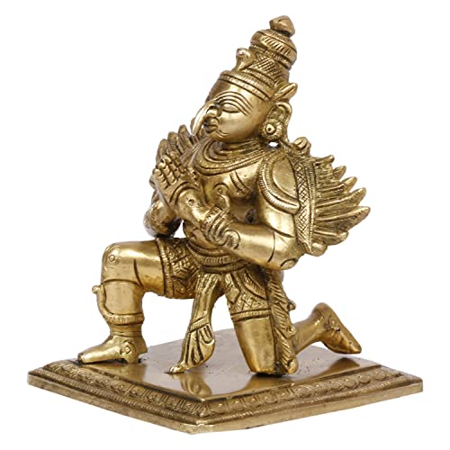 Kartique Brass Garuda Idol Statue Vishnu's Vehicle Eagle Golden Brown for Home Decor Vaastu Feng Shui Vastu Lucky Charm Gift Gold Color Height 5 Inch - Image 2