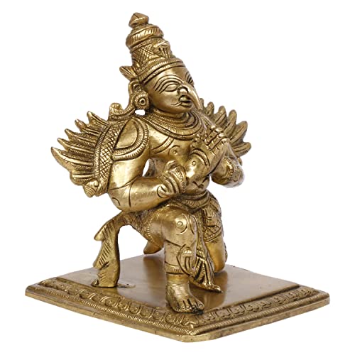 Kartique Brass Garuda Idol Statue Vishnu's Vehicle Eagle Golden Brown for Home Decor Vaastu Feng Shui Vastu Lucky Charm Gift Gold Color Height 5 Inch - Image 5
