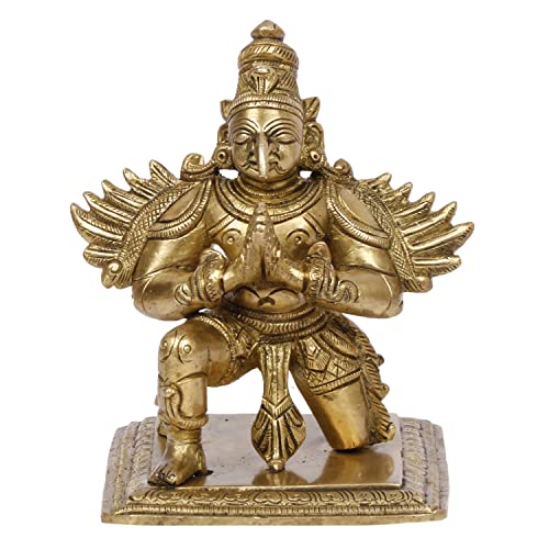 Kartique Brass Garuda Idol Statue Vishnu's Vehicle Eagle Golden Brown for Home Decor Vaastu Feng Shui Vastu Lucky Charm Gift Gold Color Height 5 Inch - Image 1