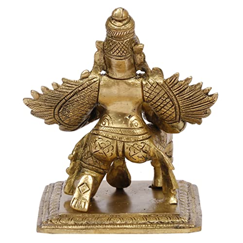Kartique Brass Garuda Idol Statue Vishnu's Vehicle Eagle Golden Brown for Home Decor Vaastu Feng Shui Vastu Lucky Charm Gift Gold Color Height 5 Inch - Image 4