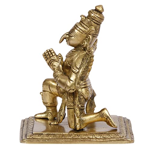 Kartique Brass Garuda Idol Statue Vishnu's Vehicle Eagle Golden Brown for Home Decor Vaastu Feng Shui Vastu Lucky Charm Gift Gold Color Height 5 Inch - Image 3