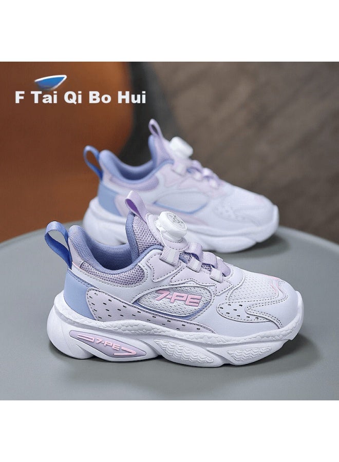 7-pe Girls' Shoes Spring  New Breathable Mesh Running Shoes Non-slip Soft Sole Casual Kids Sports Sneakers