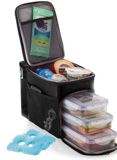 SINCO Lunch Bag Insulated Cooler Lunch Box 3 Compartment, Strong SBS Zippers Includes 3 Meal Prep Lunch box Containers and 2 Ice Packs  - Image 1
