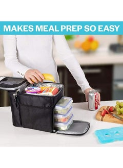 SINCO Lunch Bag Insulated Cooler Lunch Box 3 Compartment, Strong SBS Zippers Includes 3 Meal Prep Lunch box Containers and 2 Ice Packs  - Image 4