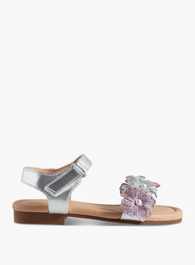 جونيورز Girls Floral Embellished Hook & Loop Sandals