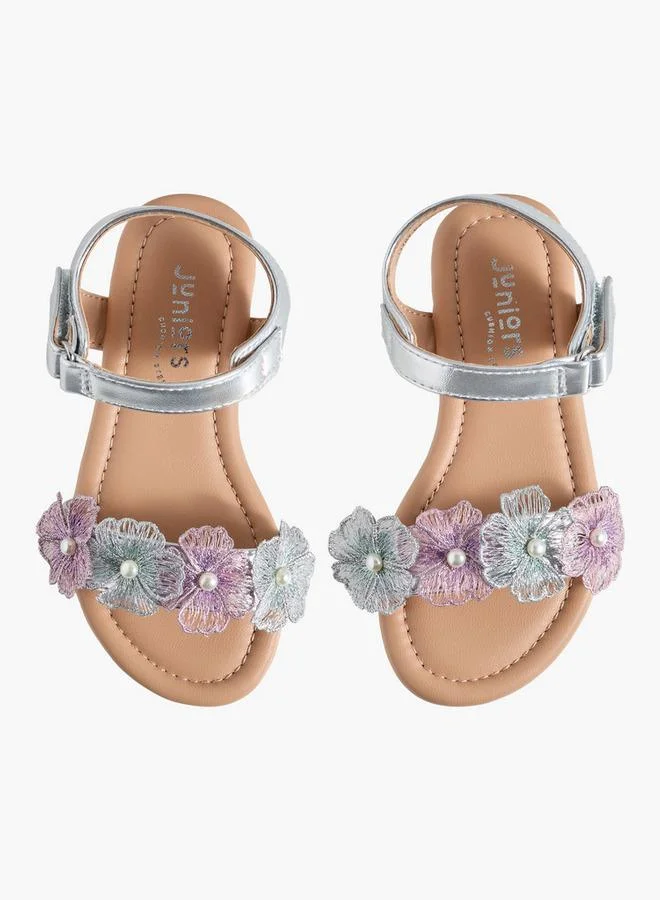 جونيورز Girls Floral Embellished Hook & Loop Sandals
