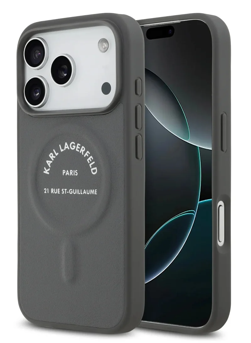 Karl Lagerfeld iPhone 17 Pro Max MagSafe Case PU With Karl RSG Logo Buttons / Easy Snap-On / Slim Profile / Lightweight / Back Cover - Gray