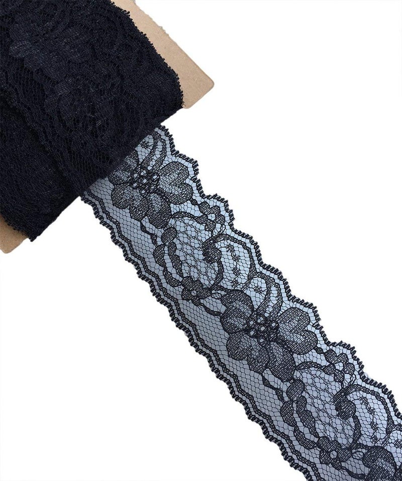 LUMKET 2 inch Wide Lace Ribbon with Floral Pattern Lace Trim Ribbon for Sewing, Floral Designing and Crafts - 6893 (Black, 30 Yards) - Image 2
