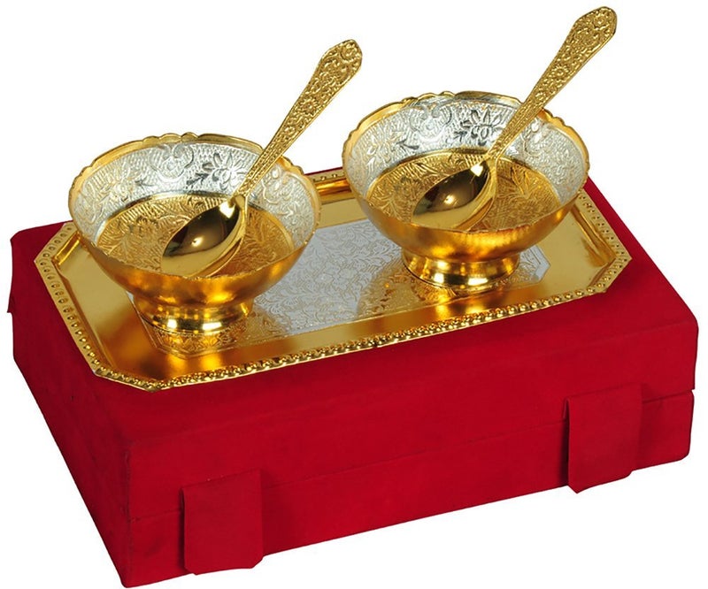 JAIPUR ACE JAIPUR ACE Festival Gifts Silver and Gold Plated Brass Bowl 5 Pcs Set Absg00017  - Image 1