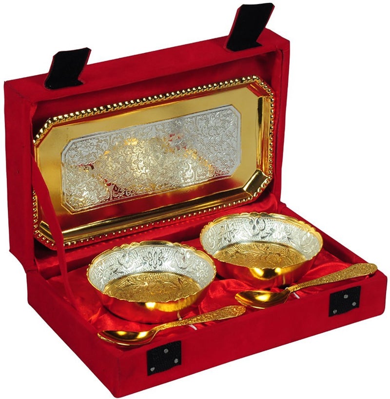 JAIPUR ACE JAIPUR ACE Festival Gifts Silver and Gold Plated Brass Bowl 5 Pcs Set Absg00017  - Image 2