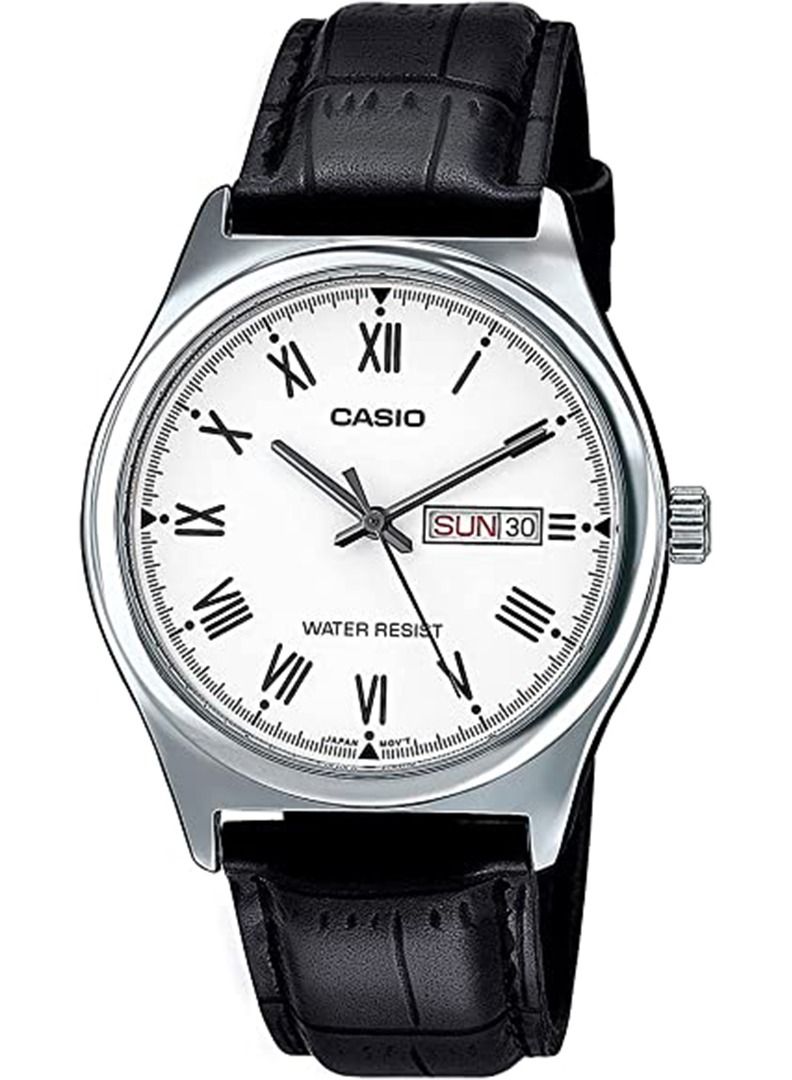 كاسيو Men's Leather Analog Quartz Watch MTP-V006L-7BUDF - 38 mm - Black - Image 1
