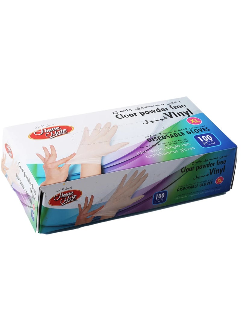 Home Mate Clear Powder Free Vinyl Disposable Xl Gloves 100 Pcs - Image 2