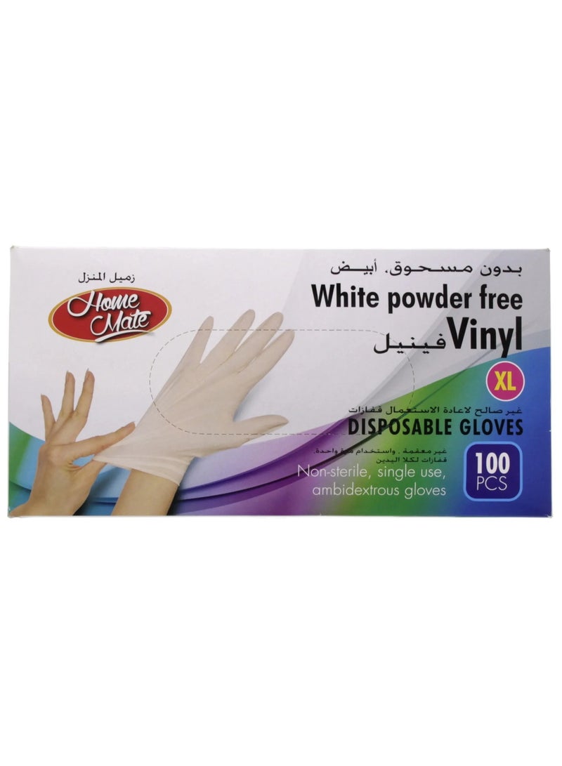 Home Mate Clear Powder Free Vinyl Disposable Xl Gloves 100 Pcs - Image 1