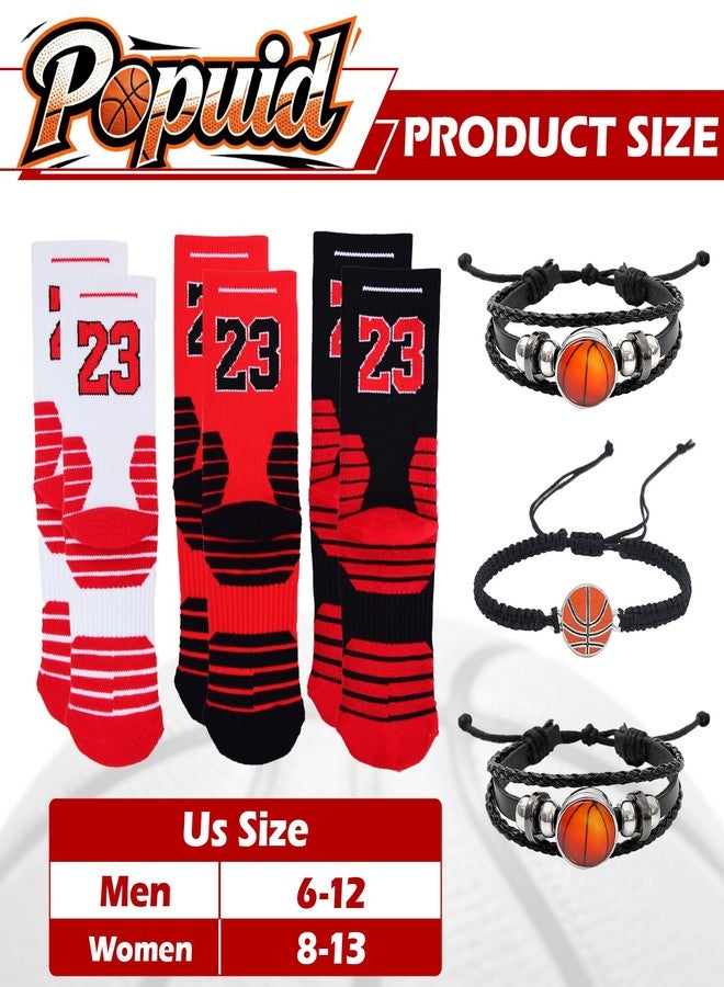 Popuid 3 Pairs Basketball Crew Socks, 23 Mens Athletic Sock with Shoelace Bracelets, League Team Sports-Star-Fans Gift (Set 1) - Image 4