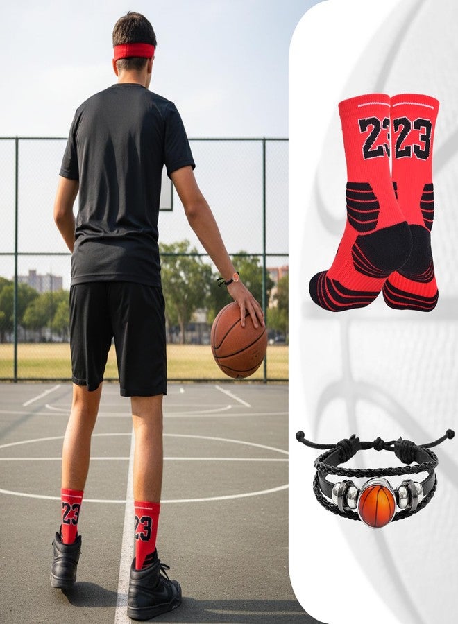 Popuid 3 Pairs Basketball Crew Socks, 23 Mens Athletic Sock with Shoelace Bracelets, League Team Sports-Star-Fans Gift (Set 1) - Image 2