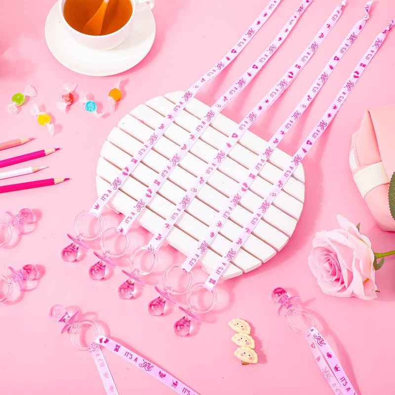 Coume 36 Pcs Baby Shower Pacifiers Necklace Acrylic Baby Pacifiers Party Favors Charm Necklace for Girls Boys Shower Party Decorations Gender Reveal Table Scatter(White, Pink) - Image 5