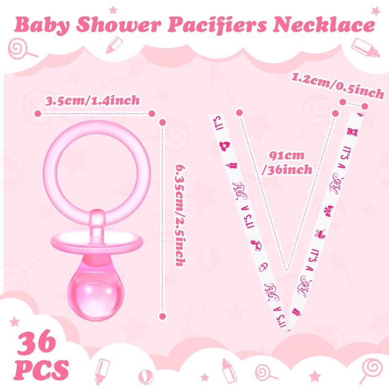 Coume 36 Pcs Baby Shower Pacifiers Necklace Acrylic Baby Pacifiers Party Favors Charm Necklace for Girls Boys Shower Party Decorations Gender Reveal Table Scatter(White, Pink) - Image 3
