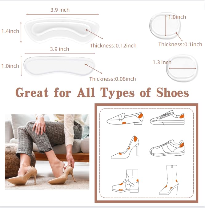 EACOZY Heel Grips, 8PCS Heel Inserts, 12PCS Shoe Inserts, Gel Heel Cushion Inserts for Women Men, Adhesive Shoe Pads for Loose Shoes, Heel Slipping, Rubbing - Image 5