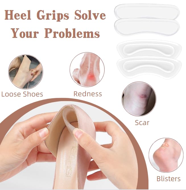 EACOZY Heel Grips, 8PCS Heel Inserts, 12PCS Shoe Inserts, Gel Heel Cushion Inserts for Women Men, Adhesive Shoe Pads for Loose Shoes, Heel Slipping, Rubbing - Image 2