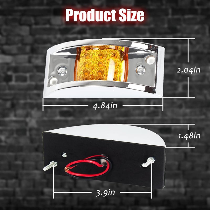 LiLoom 4 Pcs Trailer Side Marker Light, Chrome Armored 12 LED Rectangle Trailer Clearance Light for Truck, Trailers, Golf Cart (2 Amber + 2 Red) - Image 4