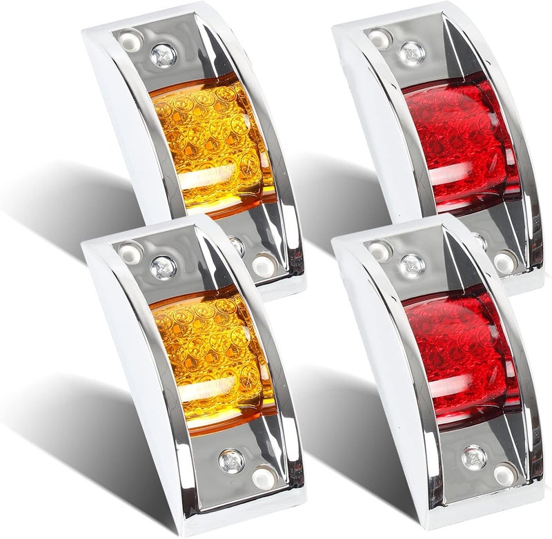 LiLoom 4 Pcs Trailer Side Marker Light, Chrome Armored 12 LED Rectangle Trailer Clearance Light for Truck, Trailers, Golf Cart (2 Amber + 2 Red) - Image 1