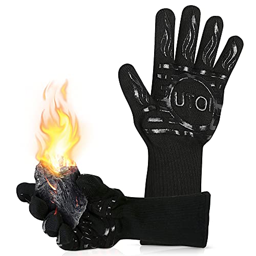 UTOI BBQ Grill Gloves, 1472°F Heat Resistant Barbecue Gloves Oven Mitts, Silicone Non-Slip Cooking Gloves for Kitchen, Grilling and Baking, EN407 Certified, 13 inch Long, Black, XL Size - Image 1