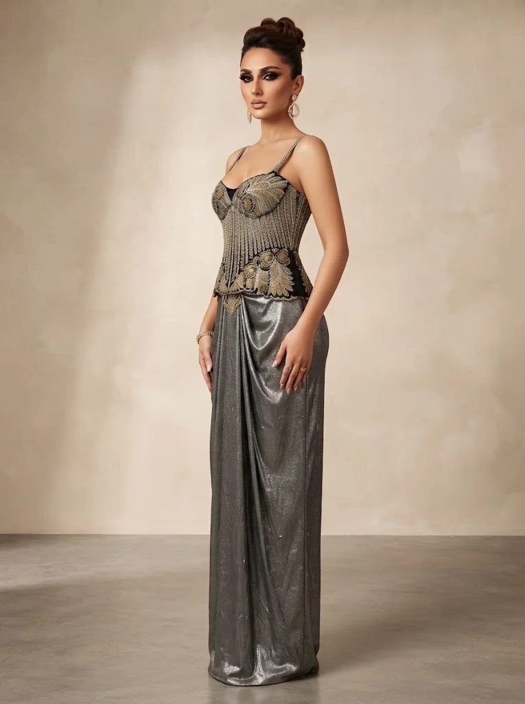 Viny  VINY Grey Metallic Embellished Skirt Set – Women's Indian Ethnic Wear for Women | Best Price UAE