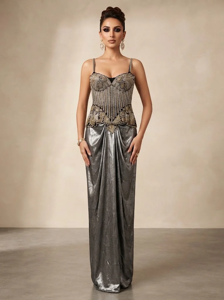 VINY Grey Metallic Embellished Skirt Set – Women's Indian Ethnic Wear