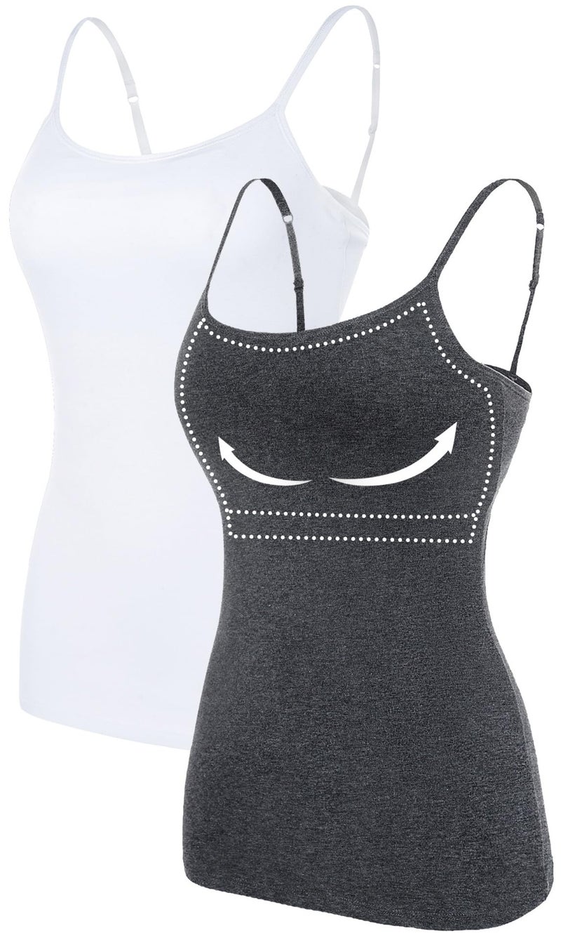 ATTRACO Ladies Cotton Camisole Basic Tank Tops Two Packs Soft Solid Grey White XL - Image 5