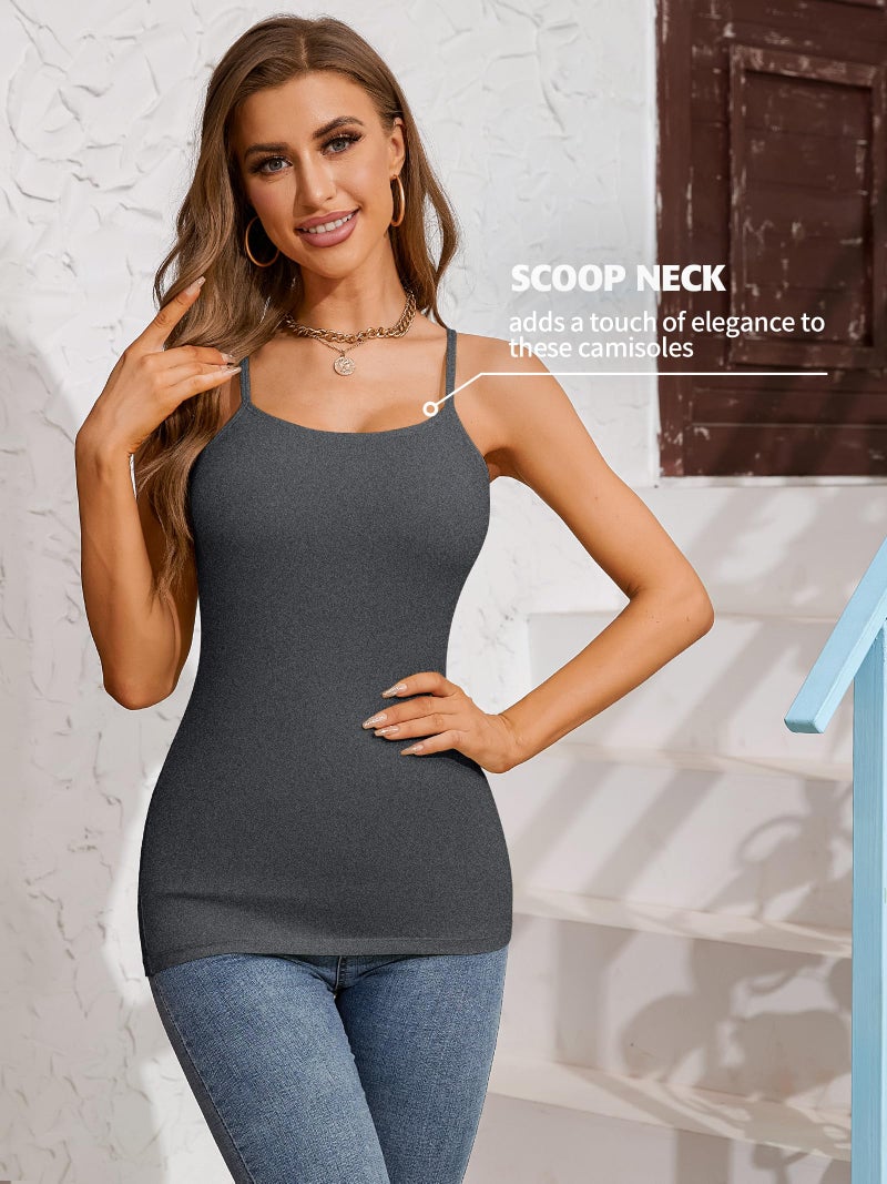 ATTRACO Ladies Cotton Camisole Basic Tank Tops Two Packs Soft Solid Grey White XL - Image 2