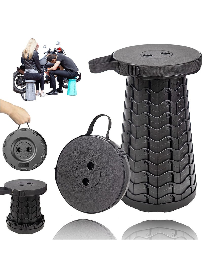 NAFEH Retractable Folding Stool Portable Retractable Stool Outdoor Safe Stable Folding 30x10x5cm Outdoor PP Folding Telescopic Stool Pure Black - Image 2