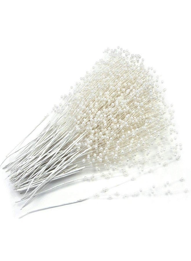 canjoyn 100 Stems Pearl Sticks Beading on Wire Stems for DIY Garland Bridal Wedding Pearl Bouquet Home Party Decor Craft (White) - Image 1