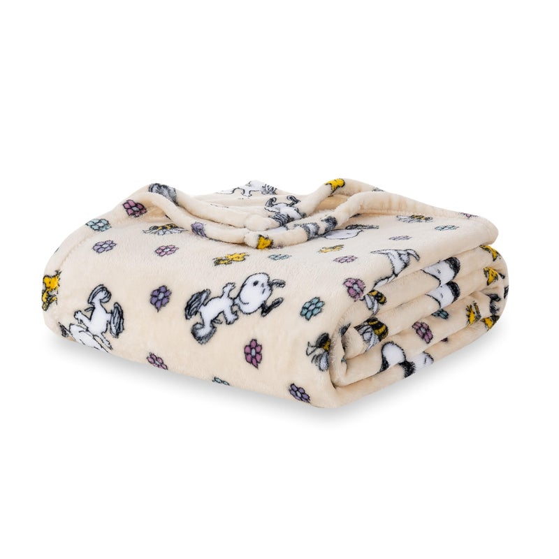 Berkshire Blanket PeanutsÂ® VelvetLoftÂ® Cute Character Snoopy Plush Blanket,Peanuts Woodstock Snoopy Spring Frolic Large Canvas,Full/Queen 90 in x 90 in (Official PeanutsÂ® Product) - Image 1